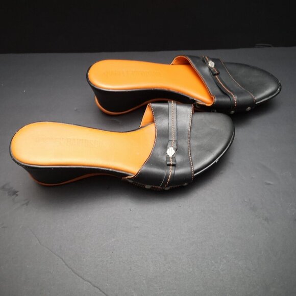 Harley Davidson Motor Cycles Ladies Size 6 Orange & Black Wedge Heel Sandals - Picture 3 of 14